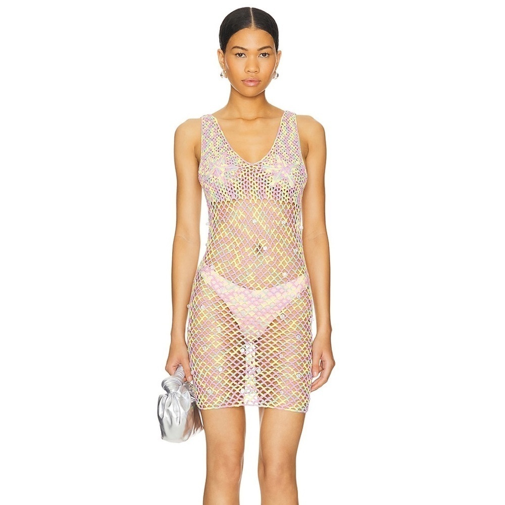 NWT Lovers and Friends Pippo Crochet Mini Dress in Pink - swim coverup - XS - Picture 5 of 7